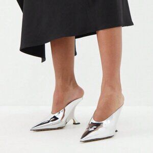 Silver Casual Women's Sexy Metallic Heeled Mules